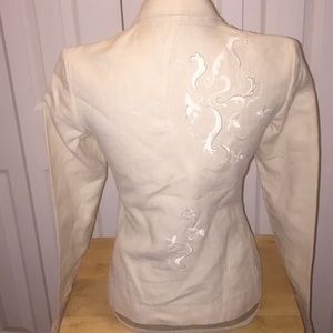 Edun embroidered off white linen blazer Sz S